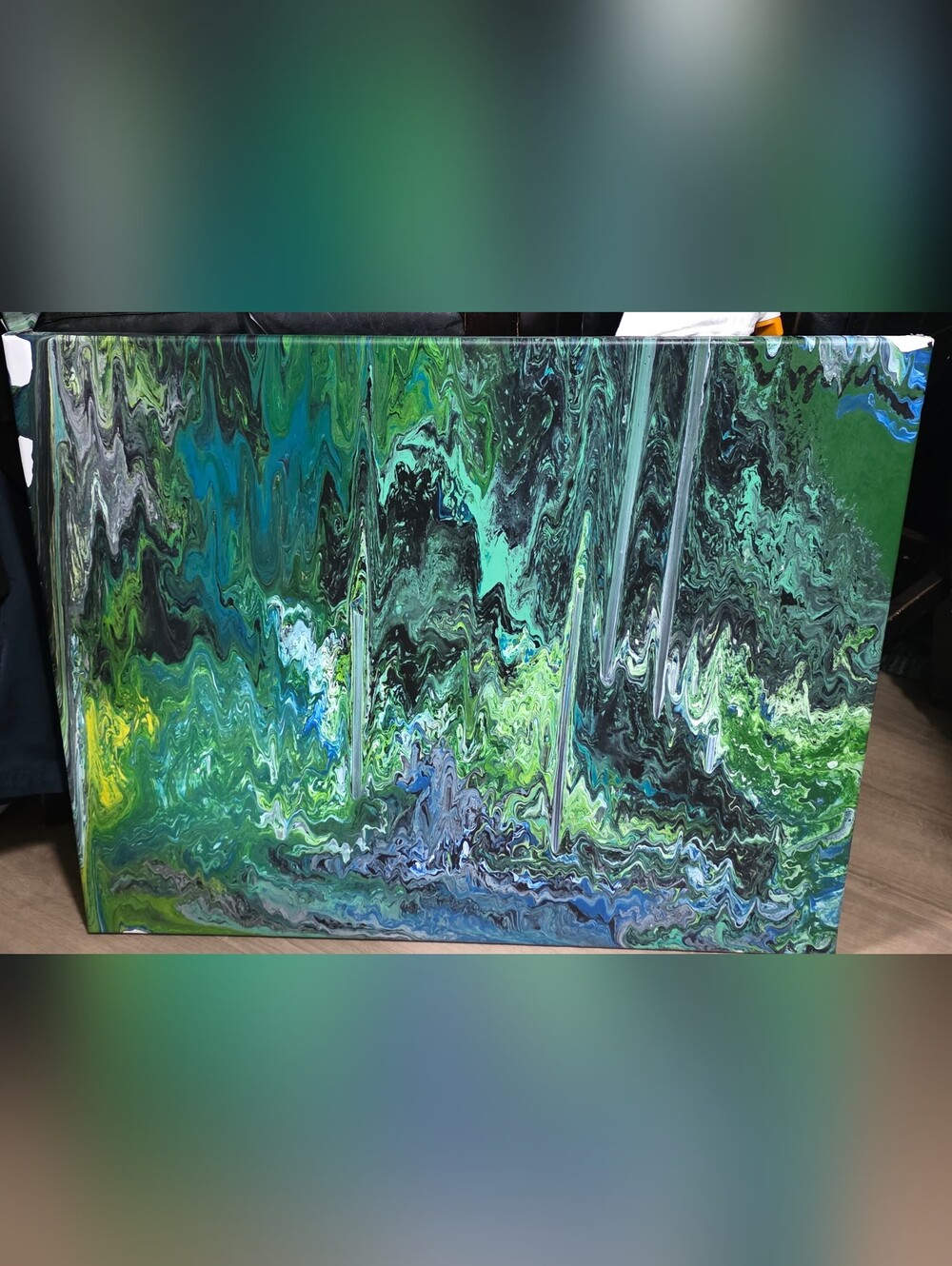 Abstract Green and Blue Fluid Art Canvas